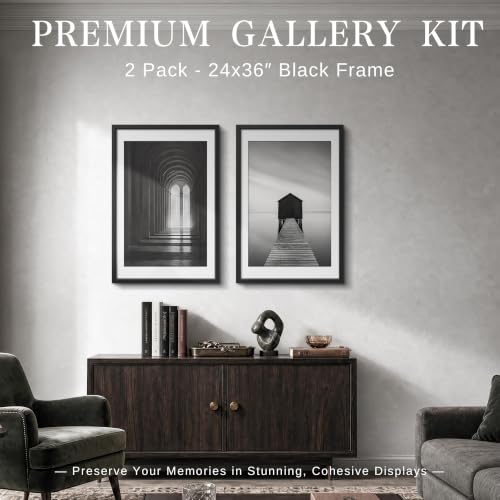 Image of VCK 24x36 Poster Frame with Plexiglass, Black Wood, 20x30 Mat, 2 Pack