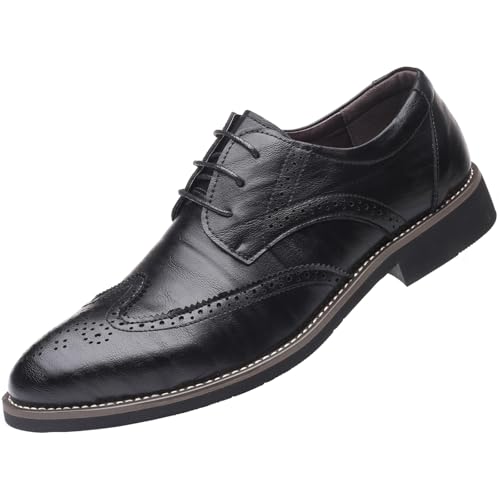 WUIWUIYU Men's Manmade Leather Lace-up Wedding Business Formal Dress Wingtips Brogue Shoes Oxfords Black Size 12.5
