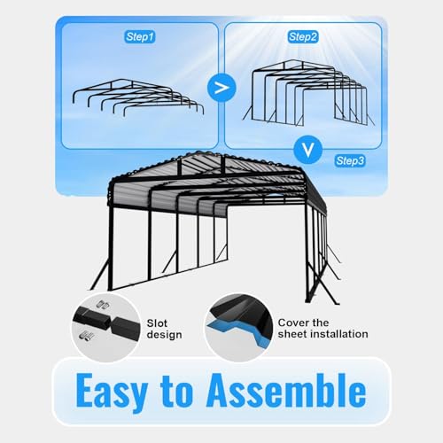 Image of 12x25FT Metal Carport, Extended Heavy Duty Carport with Reinforced Frame & Side Support Poles for All-Weather, Large Car Port for Pickup Trucks, Boats, Cars & Tractors