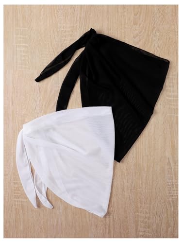 Floerns Girl's 2 Pcs Sarong Swimsuit Sheer Mesh Tie Side Beach Cover Ups Wrap Skirt2
