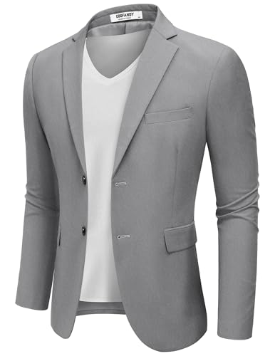 COOFANDY Sakko Herren Sportlich Blazer Slim Fit Anzugjacken für Herren Sportsakko Freizeit Jackett Business Grau XL
