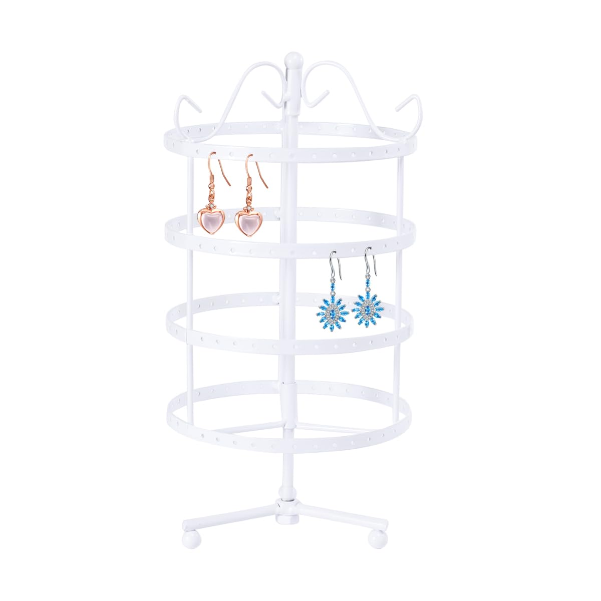 Holibanna Soporte Giratorio De Pendientes Con 144 Agujeros Redondo Organizador De Joyas De Metal 4 Niveles Tamaño M 12.20X5.90X5.90 Pulgadas Para Exhibición En Hogar Y Tiendas