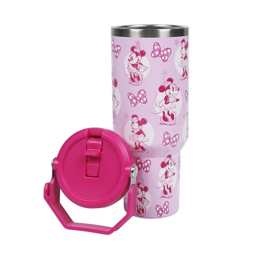 Bioworld Disney Minnie Mouse & Bows All-Over Print 40 Oz Pink Stainless Steel Water Bottle