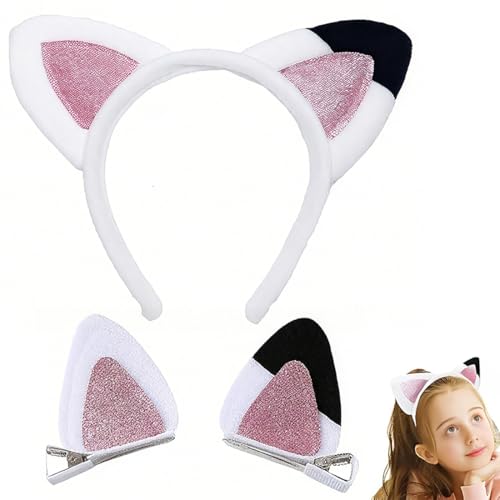 Diadema orelhas, 2 unidades diadema com orelhas de gato pinça para o cabelo em forma de orelha de gato, fita para o cabelo com orelhas, para carnaval disfarce festa temática Halloween aniversário