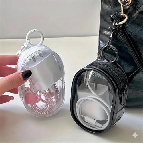 Kit 2 Mini Bolsa Portátil Transparente Com Zíper Com Carregador, Fones De Ouvido E Estojo De Acessórios De Viagem