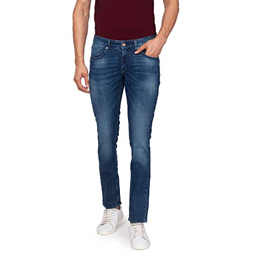 Image of Spykar Blue Cotton Slim Fit Narrow Regular Length Jeans for Men(8907966466777,Blue,31)