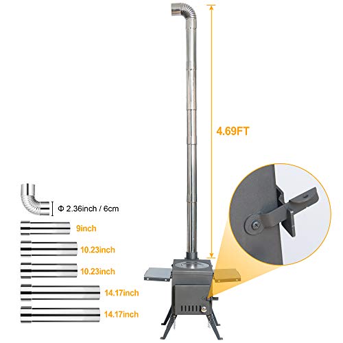 Fltom Camp Tent Stove, Portable Wood Burning Stove High Efficiency Secondary Burn Stove for