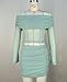 Sexy Two Piece Outfits for Women Mesh Off Shoulder Y2K Going Out Ruched Crop Top Bodycon Mini Skirt Sets Long Sleeve Mini Dress Party Club Outfits Green