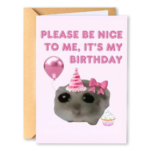 KINGNAME Funny Sad Hamster Birthday Card for Her - Cute Meme Greeting Card for Daughter Girlfriend -...