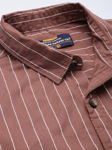 Image of The Indian Garage Co Men Regular Fit Striped Full Sleeves Cutaway Collar Casual Shirt
