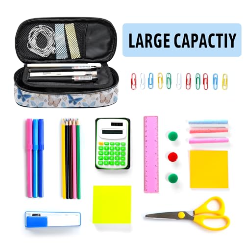 Image of Butterfly Pencil Case, Large Capacity Pen Pencil Case for Boys Girls Teen, Kids 3 Compartments Multifunction Pencil Box with Zipper Organizer, Pencil Pouch for Back to School Students