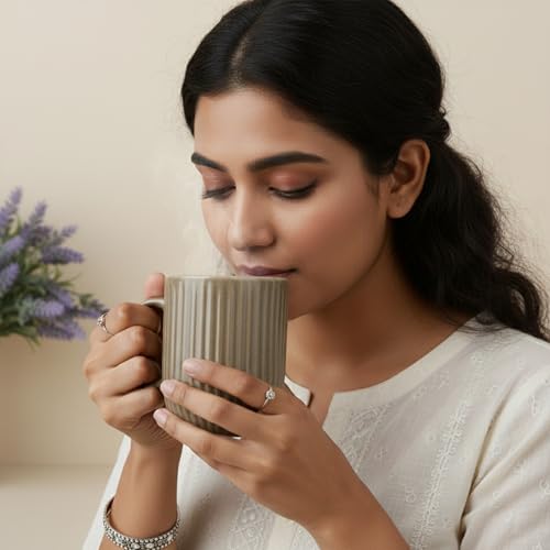 Image of The Earth Store Brown Tall Fringe Coffee Mug - 330ML Ceramic Coffee Mugs Set of 2 | Microwave & Dishwasher Safe Mugs for Gift | Home | Office | Restaurant | Daily Use Tea Mug