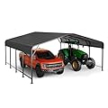 20x20 FT Metal Carport, Enhanced Base and Steel Roof for All-Weather Use, Outdoor Heavy Duty Garage Galvanized Car Shelter for Bass Boats, Full-Sized Pickup Trucks, and Tractors