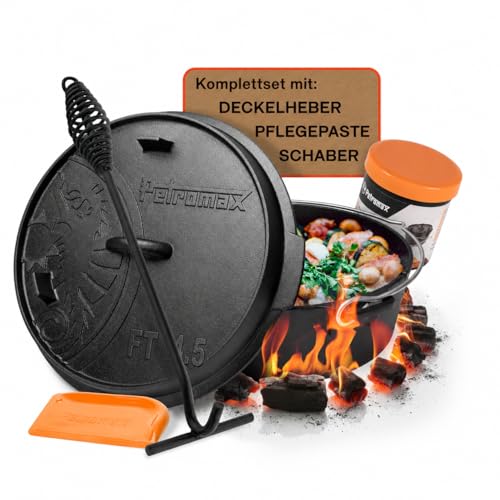 Petromax Feuertopf ft4 5-t Einsteiger-Set - Dutch Oven mit planen Boden inklusive Deckelheber Pflegepaste und Untersetzer - für alle Grillarten und offenes Feuer - 3 5 Liter