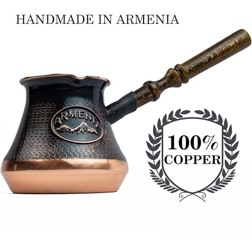 Handmade Armenian Coffee Pot Maker 2 Small cup Copper Jazva Ararat Turkish Arabic Greek Cezve Jezve Ibrik Turka Jazve Wooden Handle (7 Fl Oz) by Handcraftoria - Image 2