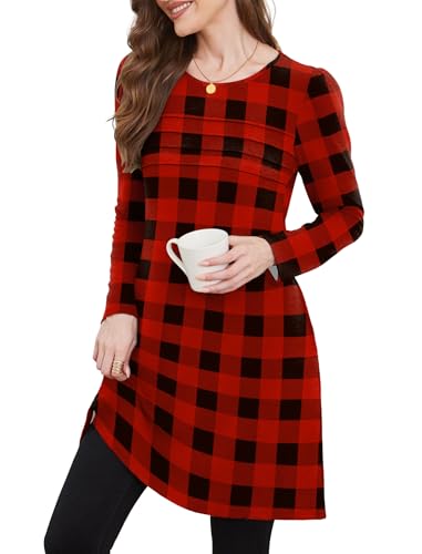 Image of OFEEFAN Womens Long Sleeve Tunic Dress Fall Fashion Sweater Dress with Pockets Pleated Front Casual Winter