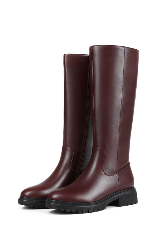 Image of ZJA Knee High Boots Women Platform Round Toe Low Flat Heel Fall Riding Fashion Tall Boots Long Clearance Boots