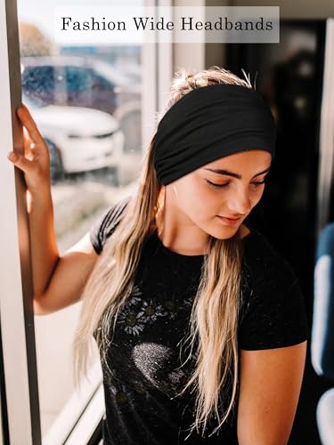 Image of Tobeffect 7'' Wide Headbands for Women, Extra Large Turban Headband Boho Hairband Thick Cloth Fabric Head Bands Hair Accessories, 6 Pack