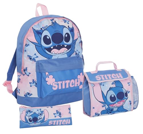 Sac à dos Stitch bleu avec sac repas pour le déjeuner des filles à l'école