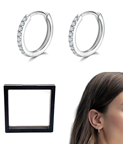 Pendientes de aro Pendientes de plata para mujer, 1 par de pendientes de aro de plata de ley 925, pendientes de aro pequeños hipoalergénicos para dormir con circonita cúbica, con caja de regalo Cover