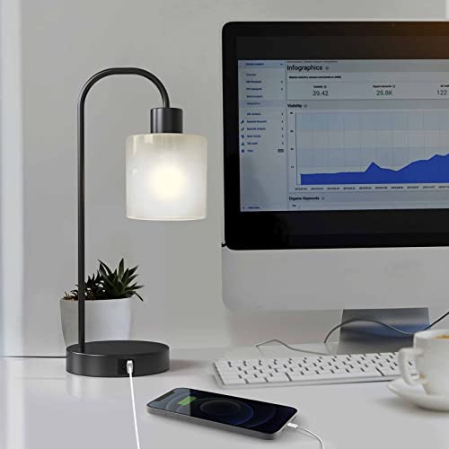 Industrial Bedside Table Lamp For Bedroom - Living Room,Black Modern Touch Control Dimmable Nightstand Desk Lamp With Solid Usb Ports,Frosted Glass Shade (Vintage Edison Led Bulbs Included, Set Of 1) #TOP1