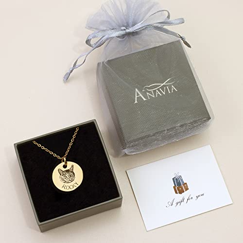 Anavia Custom Pet Portrait & Name Necklace, Personalized Pet Gifts Photo Engraved Necklace, Pet Memorial Jewelry Gift, Cat Dog Necklace For Animal Lover, Dog Mom, Birthday Gift (Gold) #TOP5