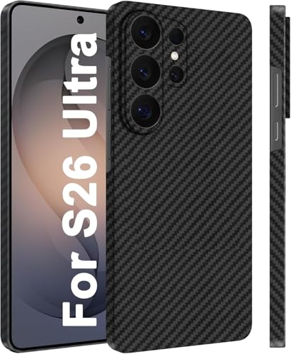 Image of Midkart Ultimate Thin Case Compatible with Samsung Galaxy S26 Ultra Release 2026 Matte Carbon Fiber Cover 1500D Sturdy Durable Aramid Super Light at 0.6mm No-Case Feeling, Black