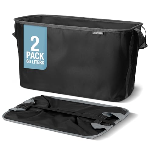 CleverMade Collapsible Laundry Basket 2 Pack – 60L (16 Gal) Foldable Clothes Hamper with Reinforced Handles, Space Saving Fabric Laundry Bin, Holds 55 lbs, Flat Folding for Home & Travel - Black