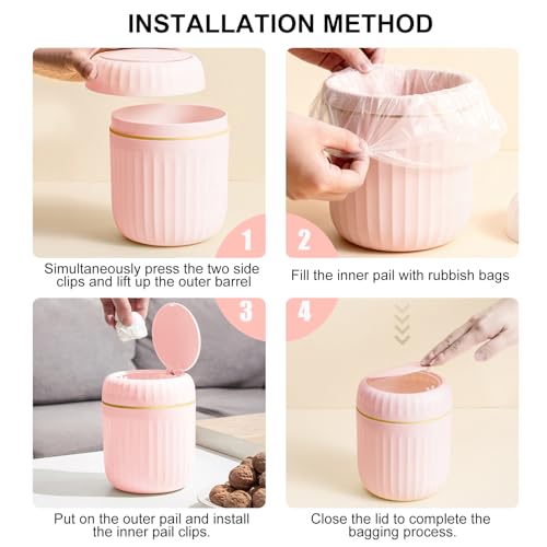 Bailtouk Tischmülleimer mit Deckel, 2L Mini Mülleimer mit Aufpoppen, Plastik Tischabfalleimer Klein Mülltonne für Schreibtisch, Küche, Büro, Schlafzimmer (Rosa, 13×13×16cm)
