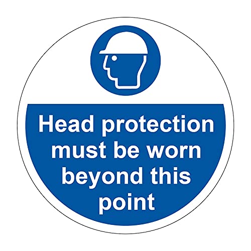400mm Self-Adhesive Head Protection Must Be Worn Floor Sticker - Durable Anti-Slip Vinyl PPE Safety Sign for Construction & Industrial Sites, Easy Peel & Stick