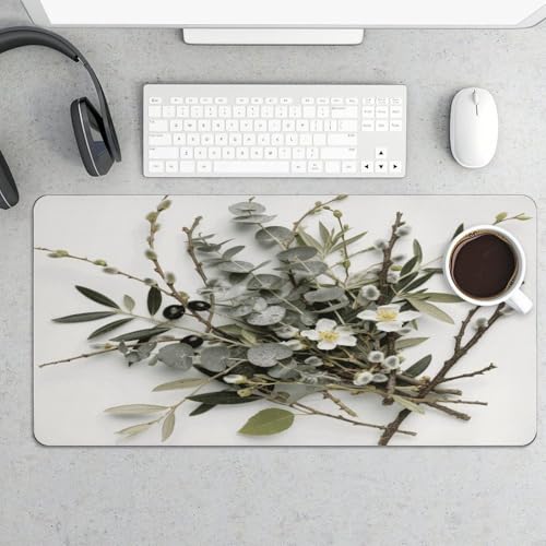 White Natural Greenery Twig Desk Mat Grande Antideslizante miniatura 5