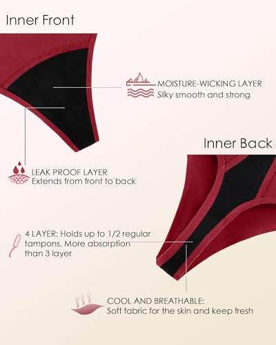 Period Thong Underwear for Women 4-Layer Nylon Sexy Menstrual Leak Proof Panties4