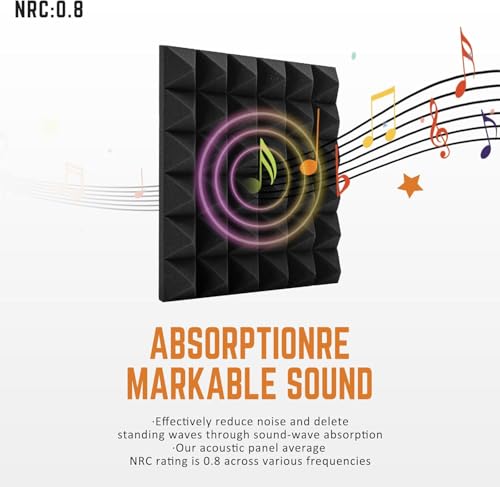 Acoustic Foam Panels 24 Pack 2" x 12"x 12" Pyramid Saiqiang Sound Panels Noise Reducing for Walls Black Soundproof Foam Absorbing Fire-Resistant Soundproofing High Density for Studio, Gaming Room - Thumbnail 3