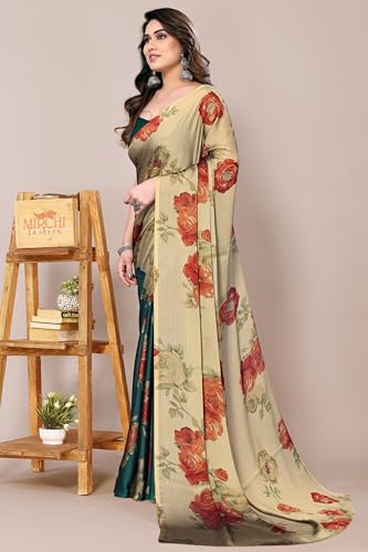 Image of MIRCHI FASHION Women Sari Georgette Plain | Breathable Lightweight Solid Color Saree for Office and Regular Wear with Blouse Piece