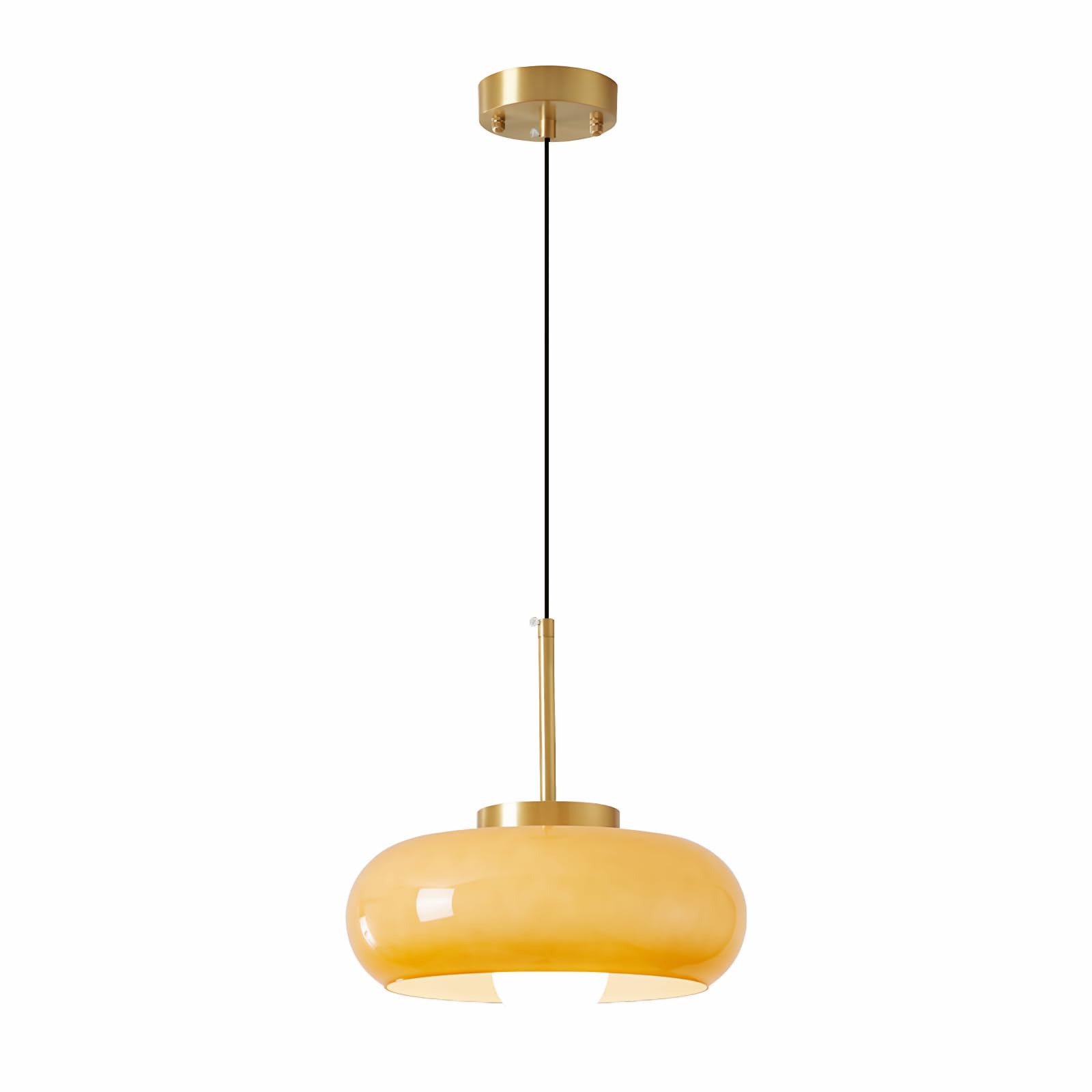 Lámpara Colgante Retro Moderna con Pantalla de Vidrio Blanco Crema o Ámbar, Casquillo E27, Altura Ajustable, Lámpara de Techo Dorada para Pasillo, Cocina, Comedor (Ámbar)