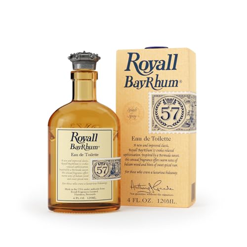 Royall BayRhum '57 Eau de Toilette, Classic Aftershave Cologne for Men with Bay Rum, Fine Perfume Scent, Fragrance Gift, Masculine Grooming Spray, Timeless Men’s Scented Essentials - 4oz