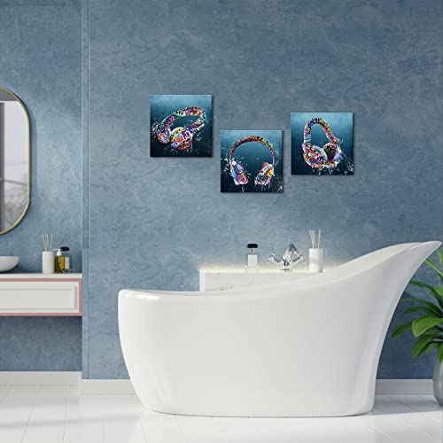 Atgowac Music Room Decor Headphone Graffiti Painting Modern Artwork For Boys Game Room Dj Decor Picture Canvas Prints Music Instruments Decor Framed Ready To Hang (Deep Sea Blue) #TOP3