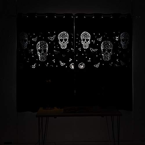 Mangata Casa Halloween Blackout Curtains 63Inch Long 2 Panels Set With Skull For Bedroom-Goth Black Drapes For Living Room-Cutout Window Curtain Panels(Black 52X63In) #TOP1