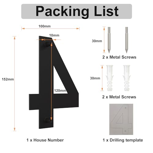 Gebürsteter moderner Edelstahl Hausnummer-152mm hoch-schwarze Beschichtung, schwebende Erscheinung (Nummer 4)
