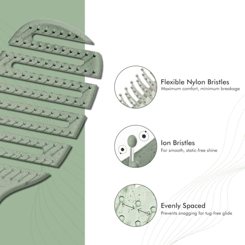 Image of IKONIC Me Flexible Paddle Hair Brush IKM-2509 Eco Conscious, Flexible Head Detangling Brush, Zero Breakage, Anti Frizz Ion Bristles, Wet Dry Use, Smooth Tangle Free Shiny Hair - Jade Green