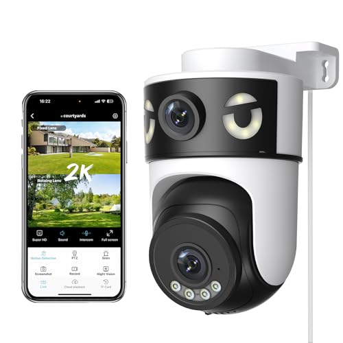 Reobiux 2K Telecamera Wi-Fi Esterno con Doppia Lente, 360° PTZ Videocamera Sorveglianza Esterno, Colori Visione Notturna, Tracciamento Automatico del Movimento, Registrazione 24/7, IP66