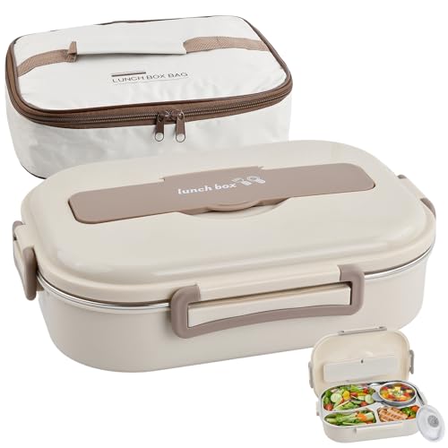 Aohyue Porta Pranzo Bento Box, Lunch Box con 4 Scomparti e Posate, Contenitore Ermetico con Ciotola per Zuppa e Borsa Termica, per Ufficio, Lavoro e Picnic