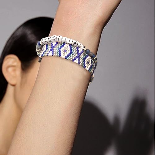 Crystal Letter Beaded Stretch Bracelets for Women, Trendy Boho Gold Natural Stone Beads Bracelet Jewelry Gift.2