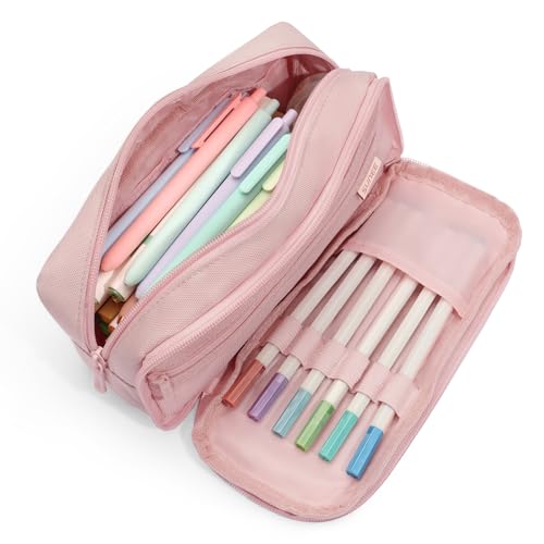 SUNEE Pencil Case, Large Capacity Pencil Pouch, Aesthetic Big Pen Bag 900D Oxford Pen Box for Office Stationery Organizer School Supplies Multifunctional for Teen Boys Girls Women Men, Pink