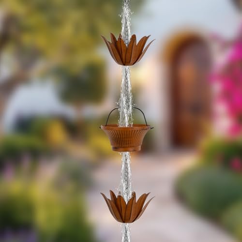 Qipade Lotus Rain Chains for Outside, 9.8FT Rain Gutter Chain with 16 Cups — photo 2