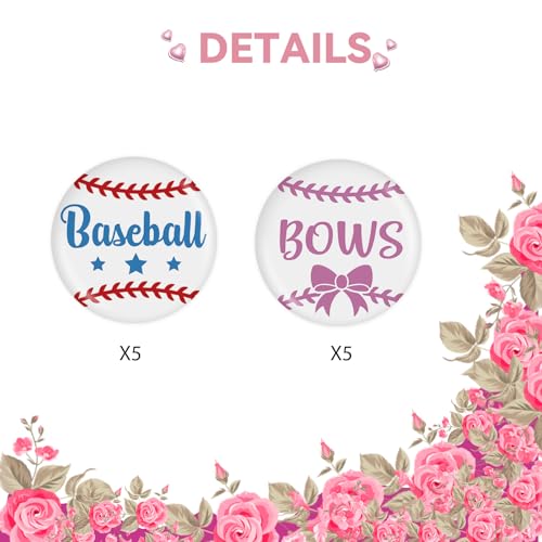 10 Pcs Baseball Gender Reveal Button Pins, Team Boy Team Girl Badge Pins, Baseball or Bows Button, Pink or Blue Stain Brooch for Baby Shower/Gender Reveal Party Decorations4