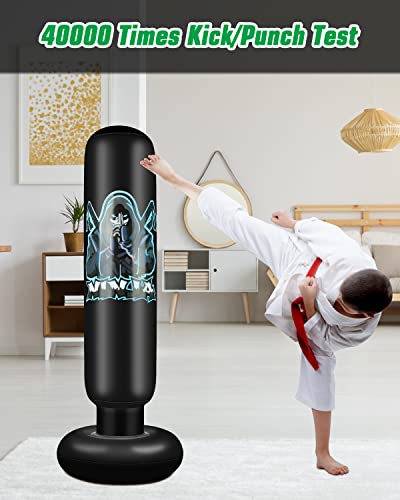 Inflatable Punching Bag For Kids - 63 Inch Boxing Bag With Stand - Freestanding Punching Set With Gloves - Inflatable Boxing Bag For Karate Taekwondo Mma (Gifts For Boys & Girl) #TOP4