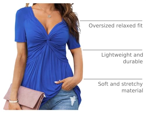 Image of Tankaneo Womens Front Knotted V-Neck Blouse T Shirt Short Sleeve Oversized Tunic Tops Summer Solid Pullover Tees
