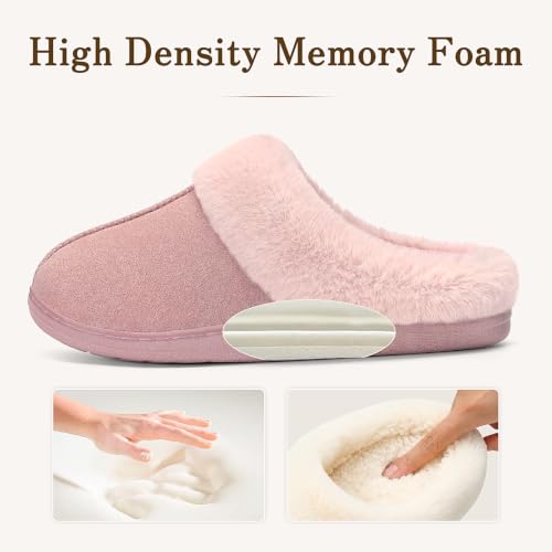Image of Evshine Women's Memory Foam Fuzzy Slippers Cozy House Shoes | Wool-Like Faux Fur Lining, Non-Slip rubber sole, Warm Winter Slippers Indoor & Outdoor, Great Christmas Gift