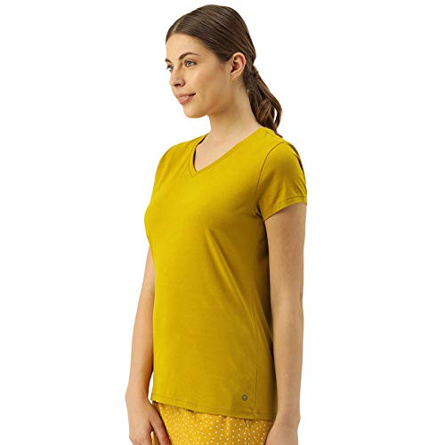 Image of Enamor Short Sleeve Regular Length Pull On Basic V Neck T-Shirt for Women - Slim Fit, Soft and Breathable Stretch Cotton - E067